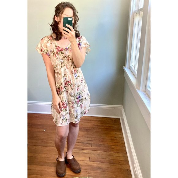 Vintage 90s Floral Slip Split Hem Mini Dress - Picture 8 of 12
